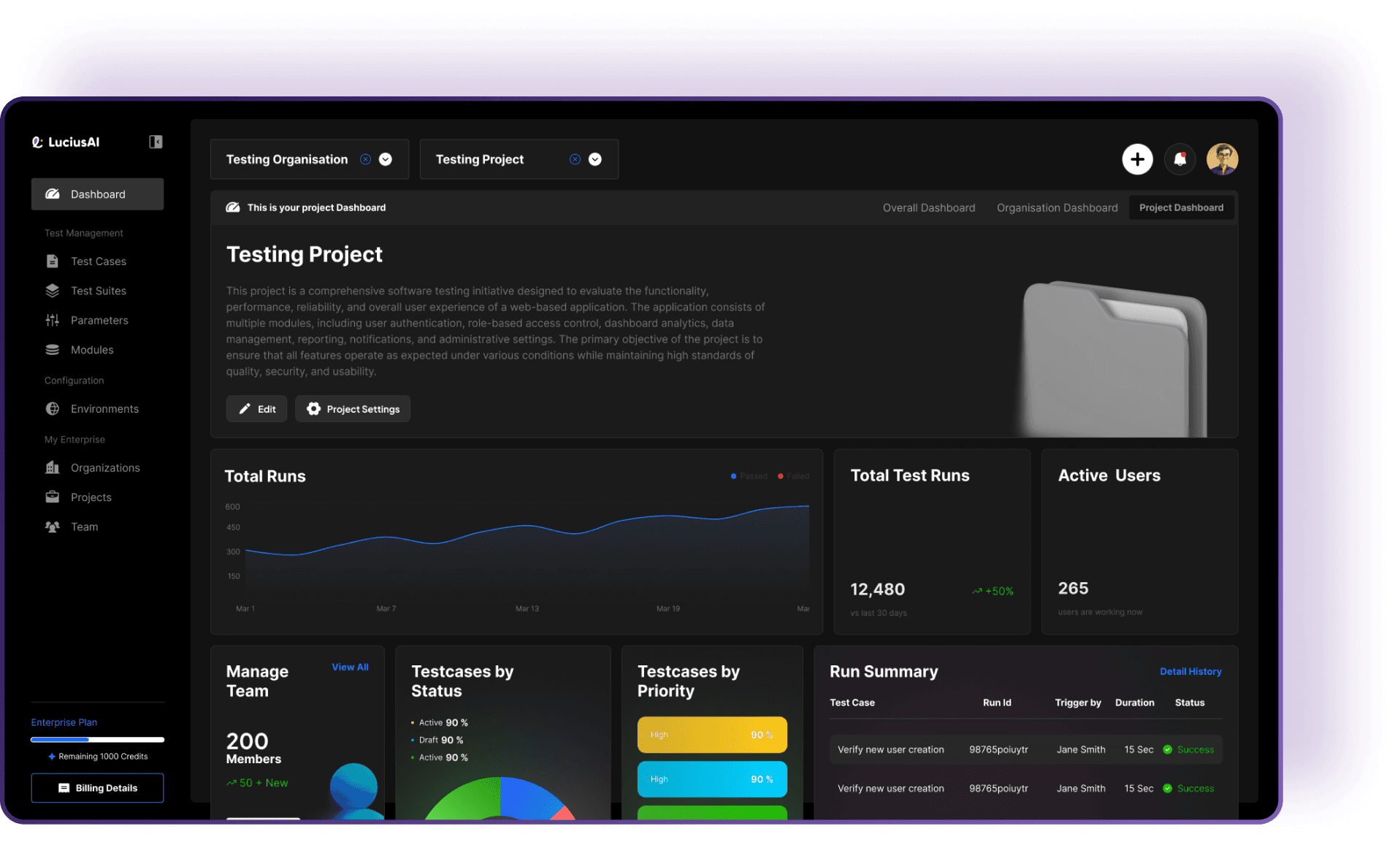LuciusAI testing platform interface