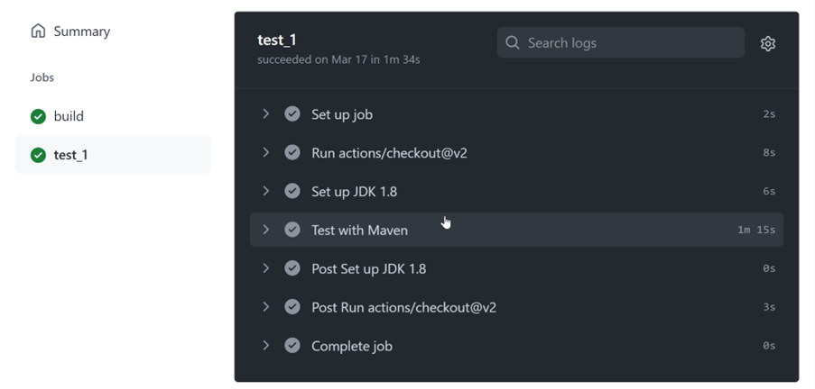 GitHub Action result